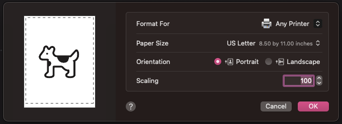 The Page Setup dialog. The page preview on the left shows the high-resolution Clarus icon.